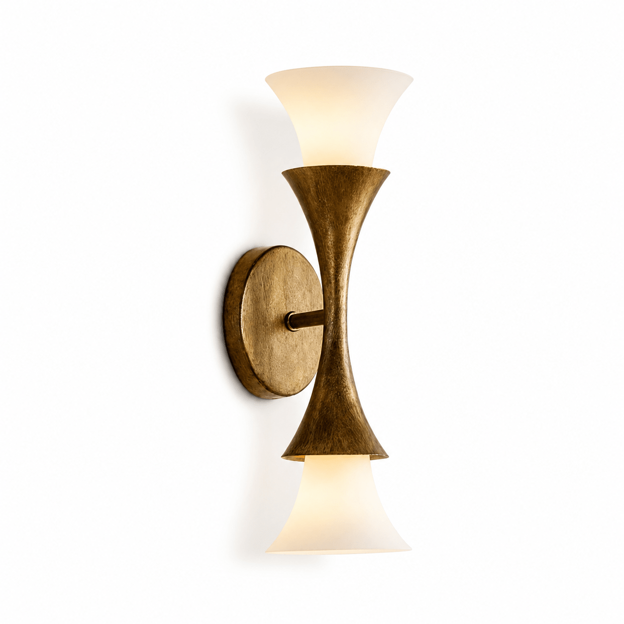 Antique Brass Double Cone Glass Wall Sconce