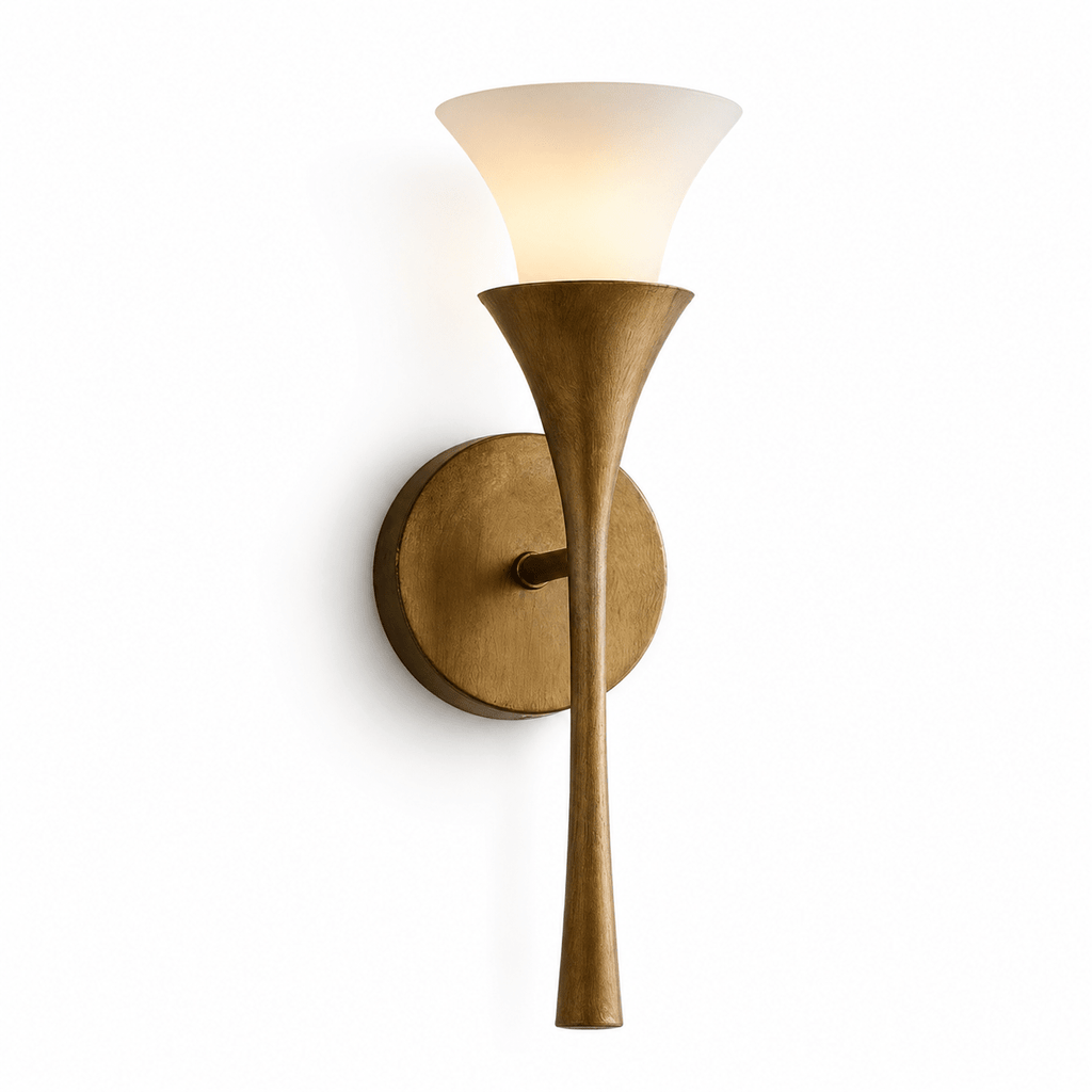 Antique Brass Double Cone Glass Wall Sconce