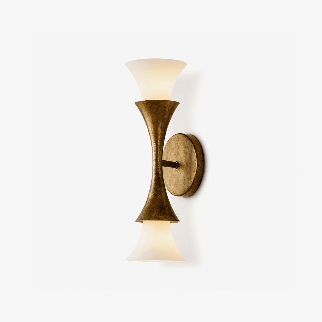 Antique Brass Double Cone Glass Wall Sconce