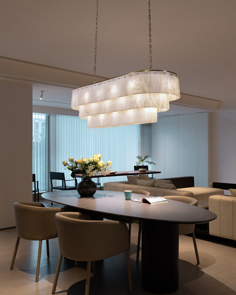 Stairwell Luxury Modern LED High Ceiling Large Alabaster Chandelier by Bling Lighting Studio