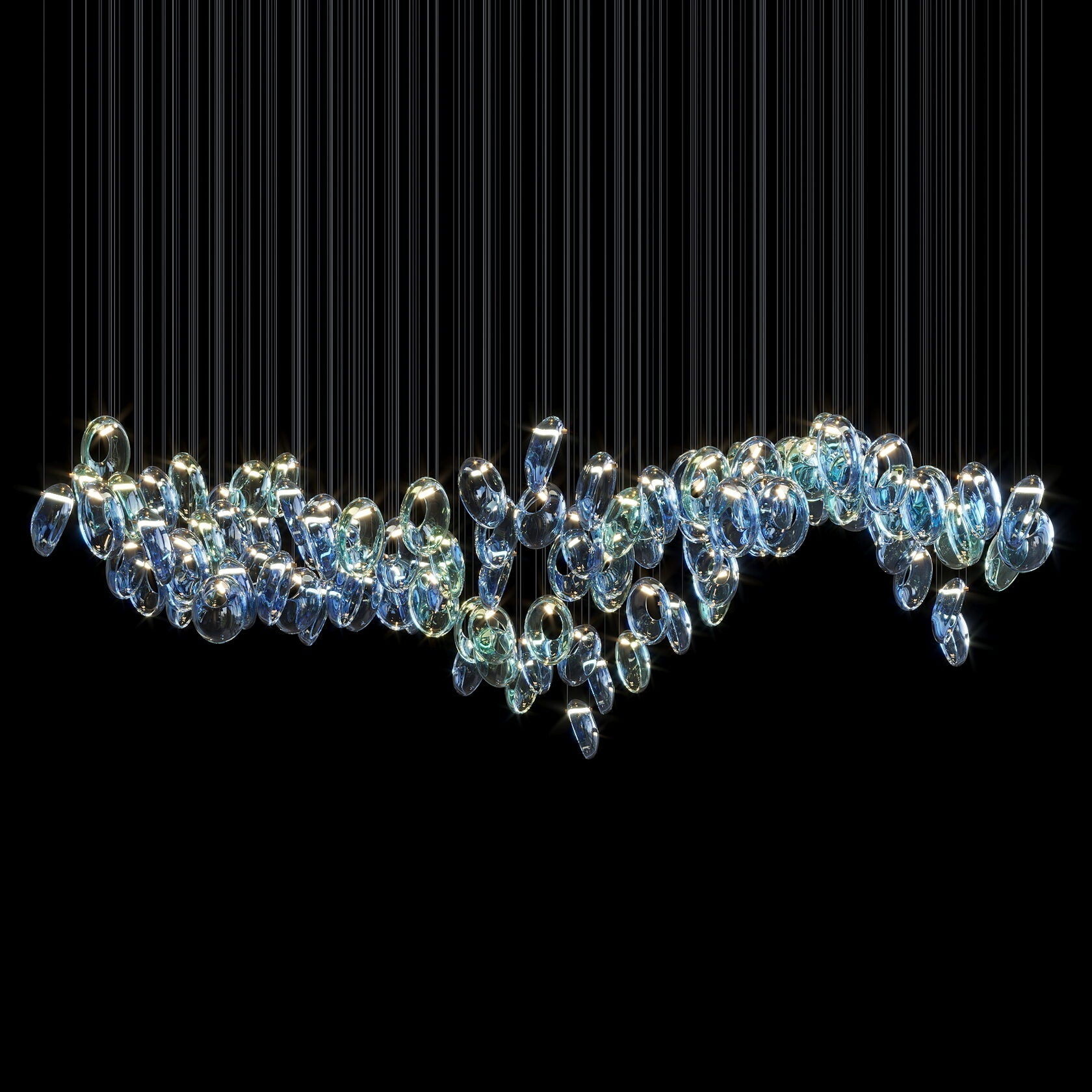 Blue Glass Ring Cluster Chandelier