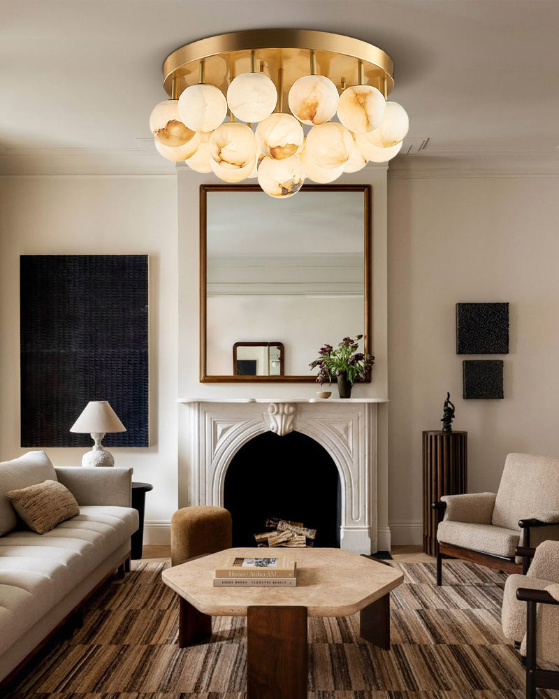 Alabaster Semi Flush Mount with Etched Opal Stone Shades by Bling Lighting Studio
