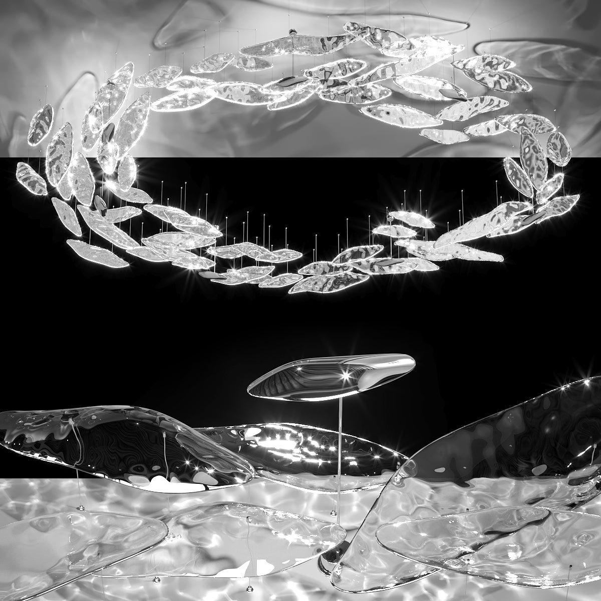 Aqua Glass Manta Orbit Chandelier
