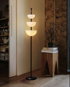 LED Bronze and Alabaster Triple Bowl Tall Floor Lamp 76in