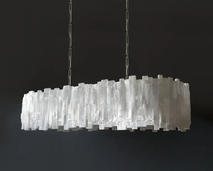 Claire Rectangular Selenite Chandelier for Dining Rooms by Bling Lighting Studio