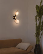 Antique Brass/Black Hardware Double Alabaster LED Wall Lamp
