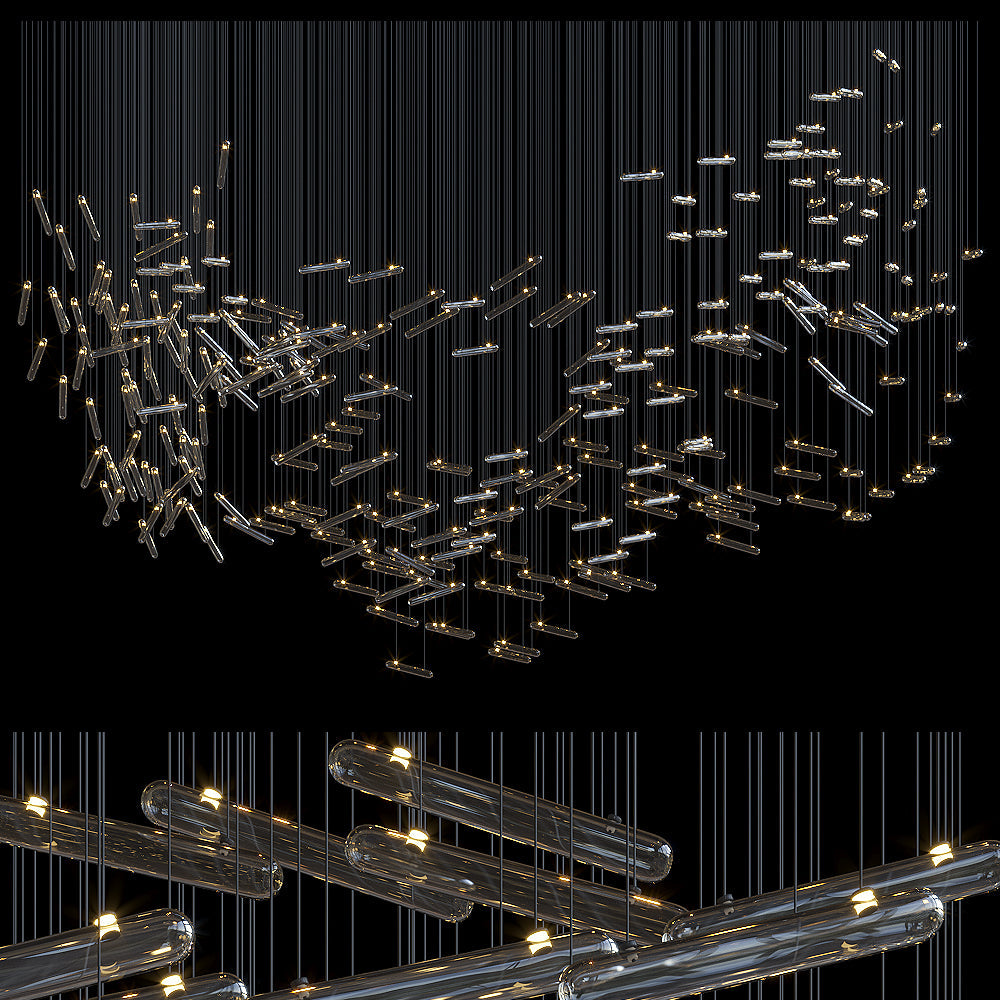 Linear Glass Rod Scatter Chandelier