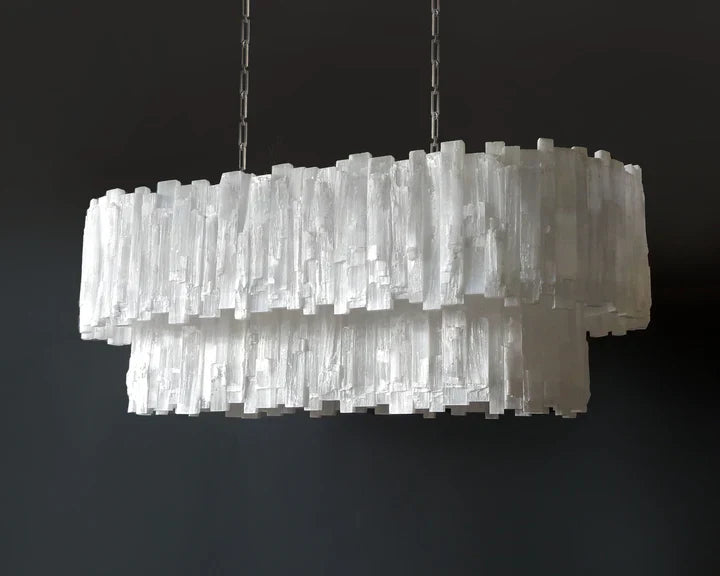 Claire 2 Tier Racetrack Selenite Chandelier by Bling Lighting Studio