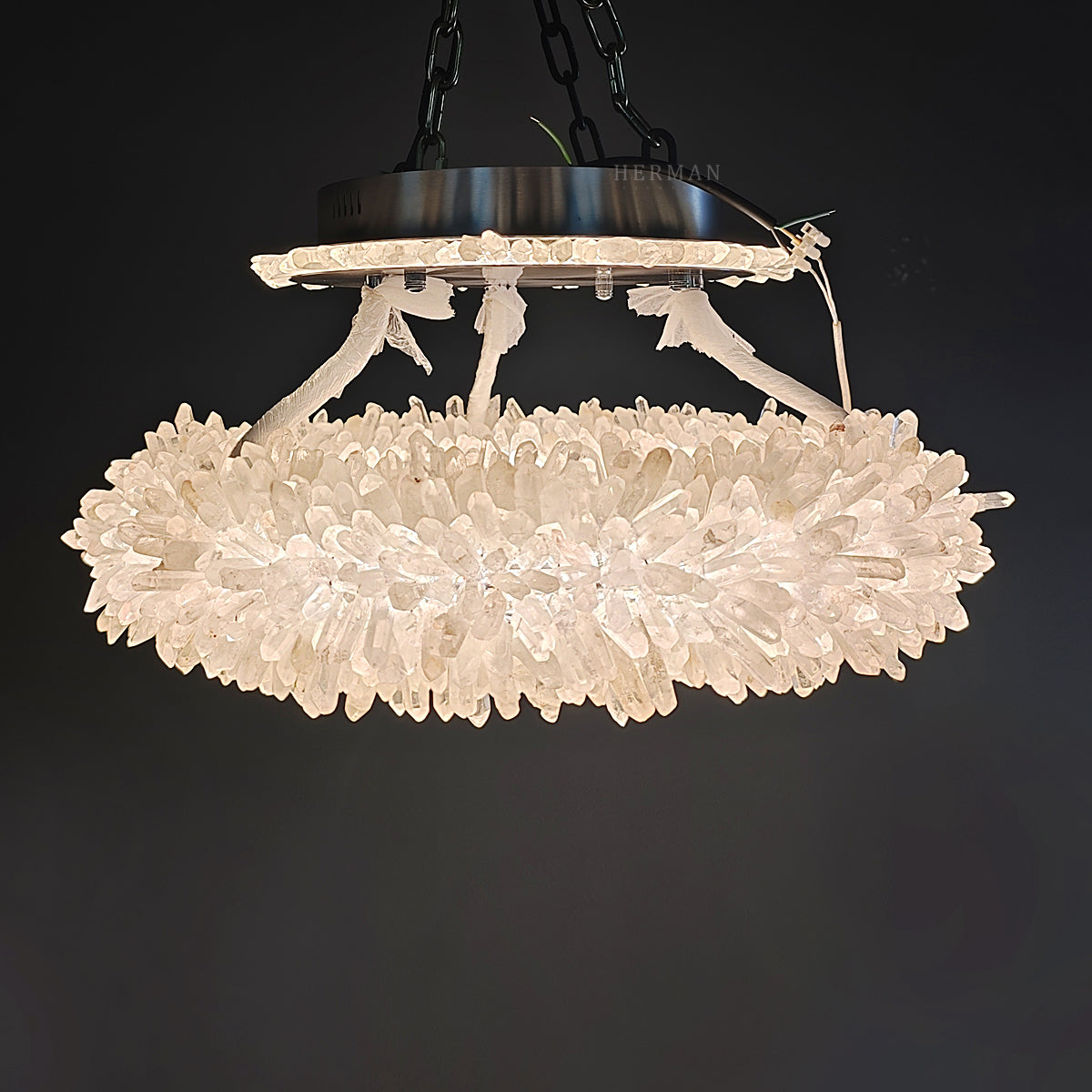 Premium 24-47 Inch Round Clear Geode Quartz Crystal Ring Pendant Light Modern Chandelier for Living Room product image
