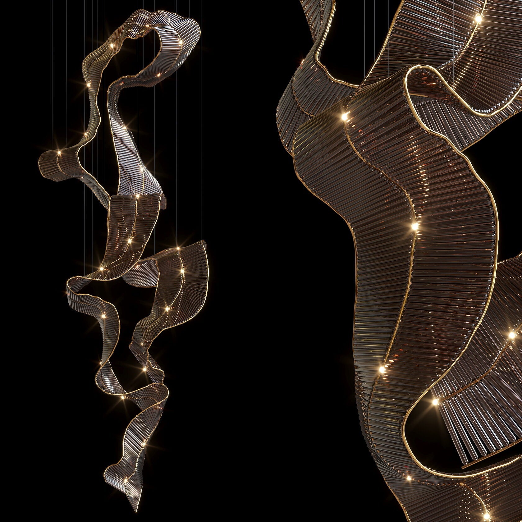 Bronze Ribbon Wave Chandelier