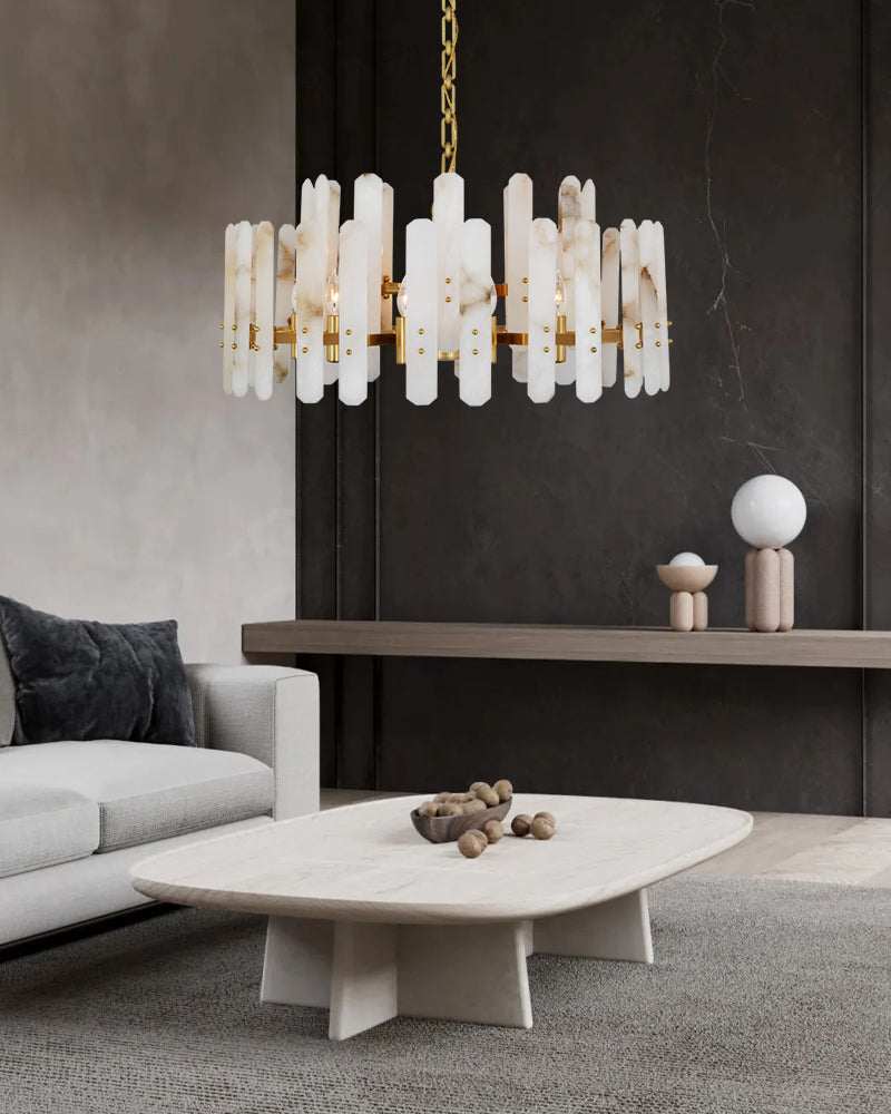 Large Alabaster Rectangular Chandelier Wide 40“ 45” with Chrome Frame for dining room