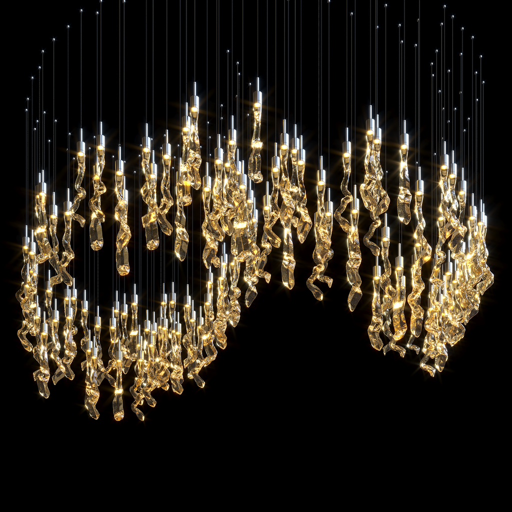 Amber Crystal Ribbon Rain Chandelier