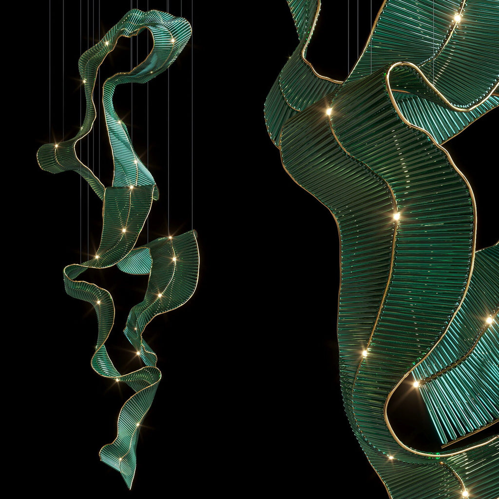 Green Ribbon Wave Chandelier