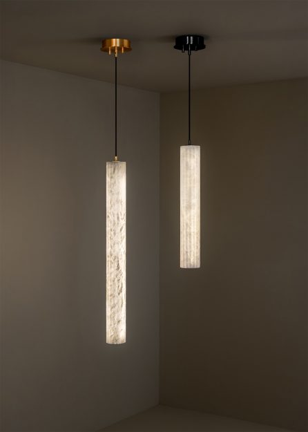 Vertical Roller Alabaster Pendant Light by Bling Lighting Studio