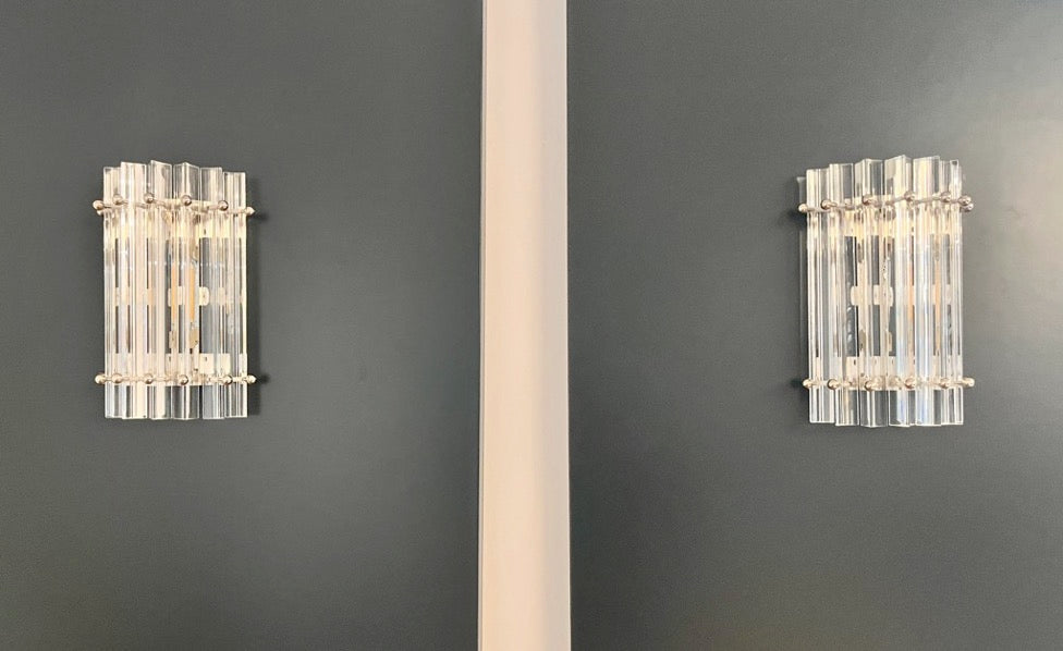 Murano Wall Lamp | 7 Clear Prism Glass | Set of 2