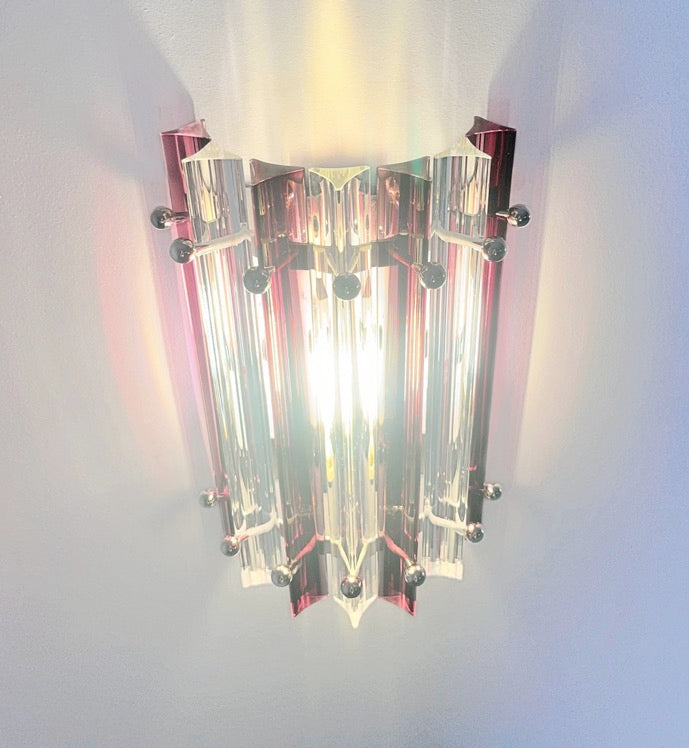 Murano Wall Lamp | 7 Clear Purple Prism Glass | Set of 2
