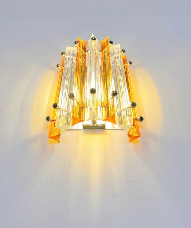 Murano Wall Lamp | 7 Clear Yellow Prism Glass | Set of 2