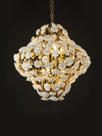 Brass and Ceramic Flower Art Chandelier Post Modern Light Luxury Style for Living and Dining Areas
