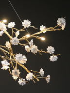 Post-Modern Art Brass and Ceramics Flower Pendant Branch Chandelier for Living/Dining Room by Bling Lighting Studio