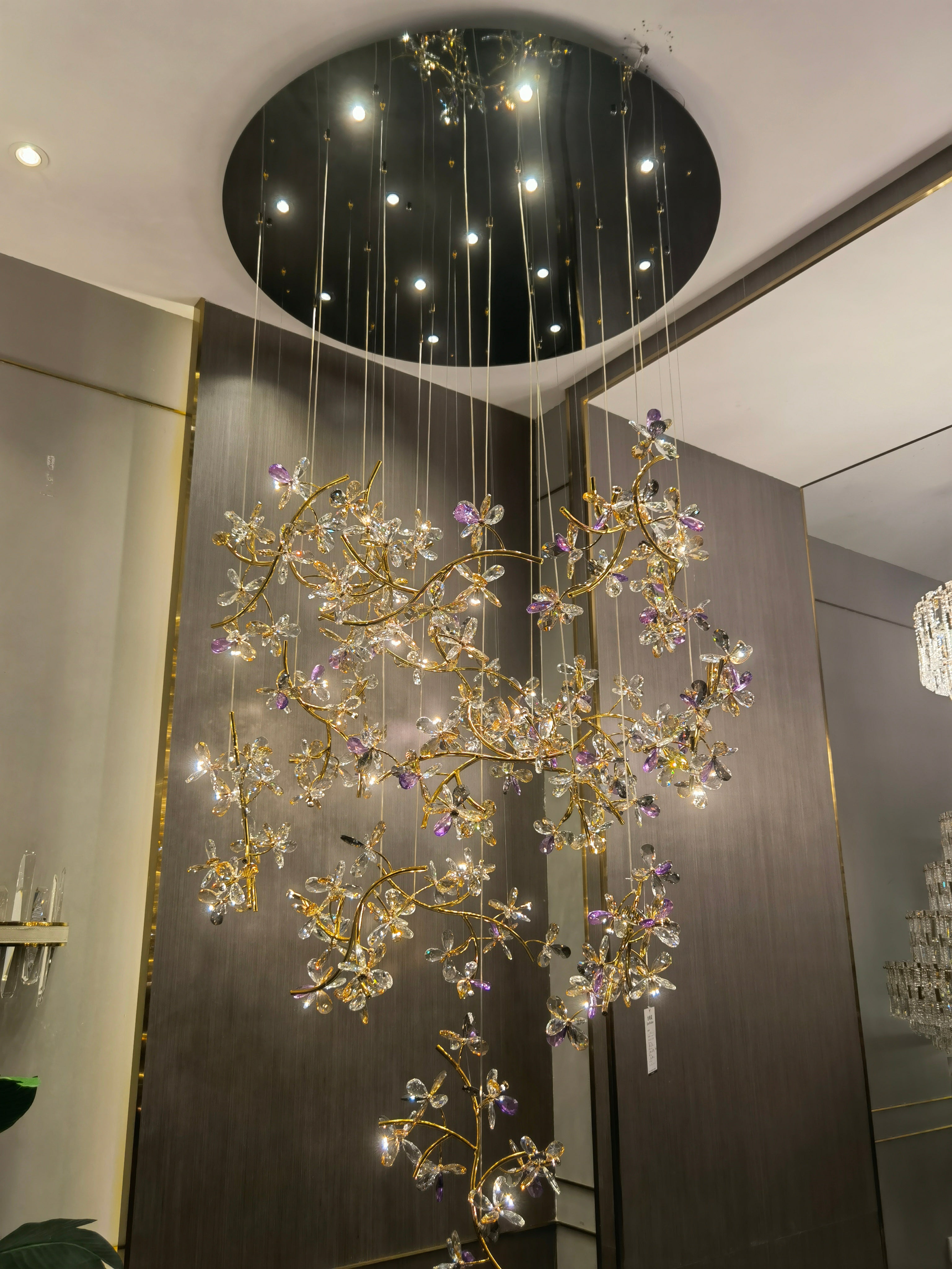 Luxury Branch Flower Crystal Chandelier for High Ceilings detail view
