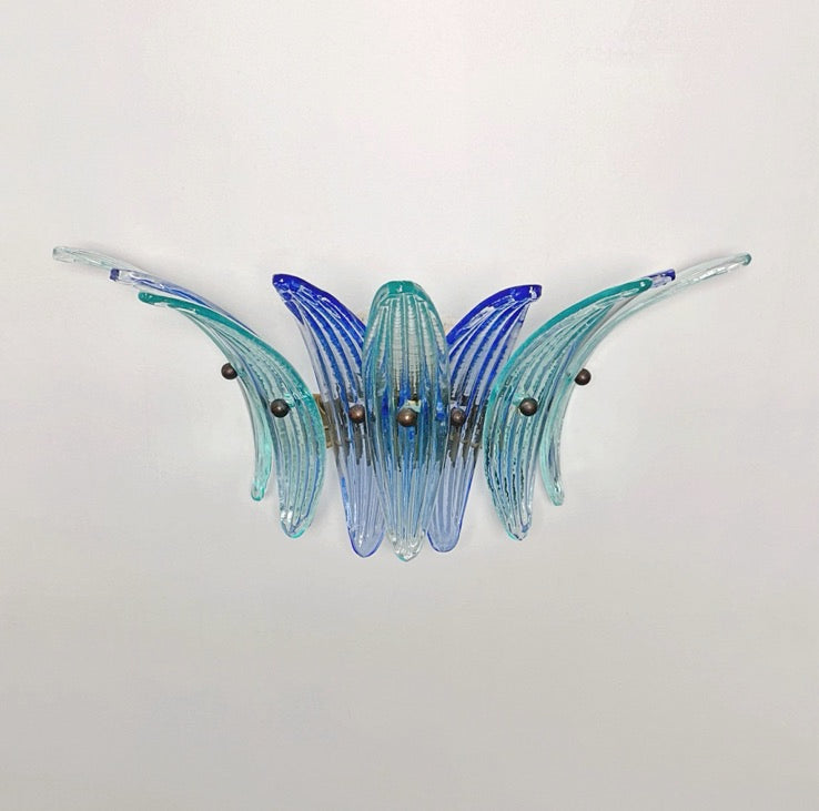 Murano Wall Lamp | 9 Blue Turquoise Palmette Glass | Set of 2