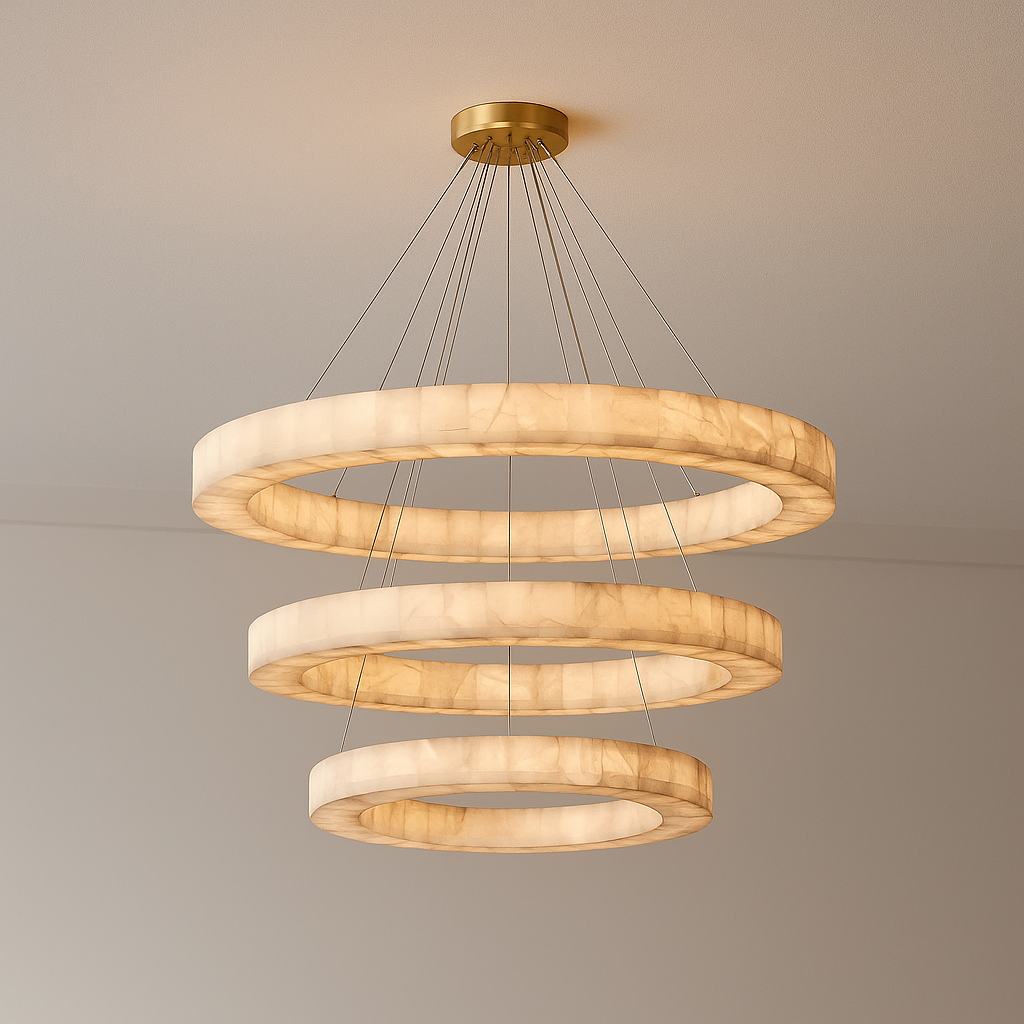 Olyra 3-Tier Round Alabaster Chandelier by Bling Lighting Studio