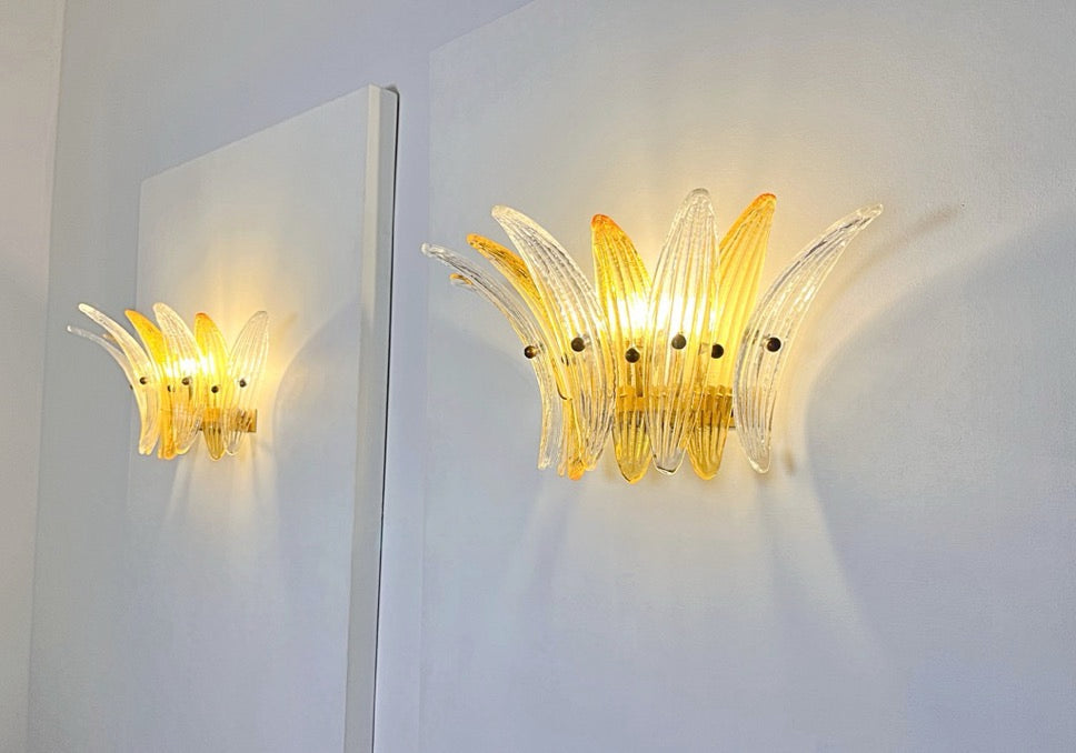 Murano Wall Lamp | 9 Clear Yellow Palmette Glass | Set of 2