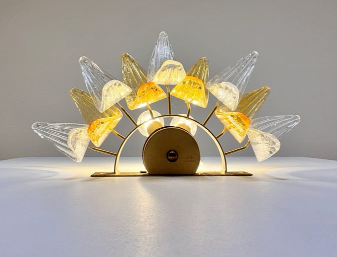 Murano Wall Lamp | 9 Clear Yellow Palmette Glass | Set of 2