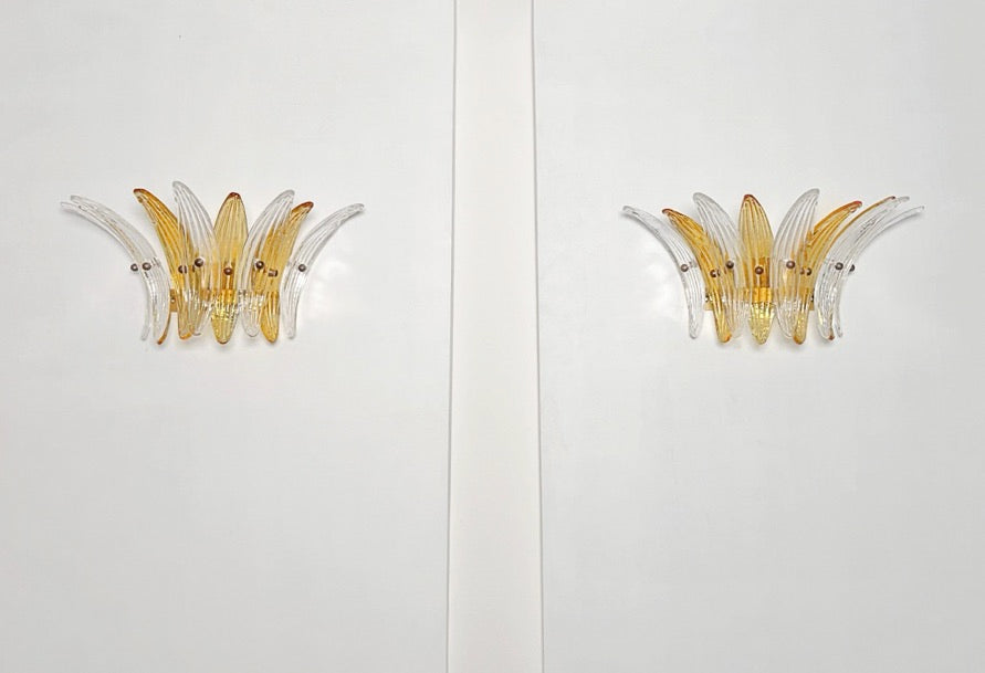 Murano Wall Lamp | 9 Clear Yellow Palmette Glass | Set of 2