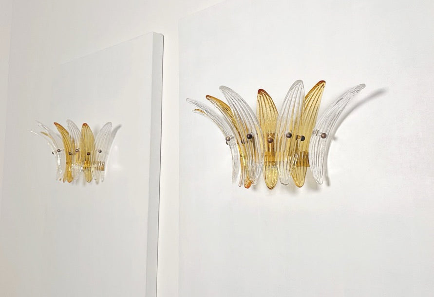 Murano Wall Lamp | 9 Clear Yellow Palmette Glass | Set of 2