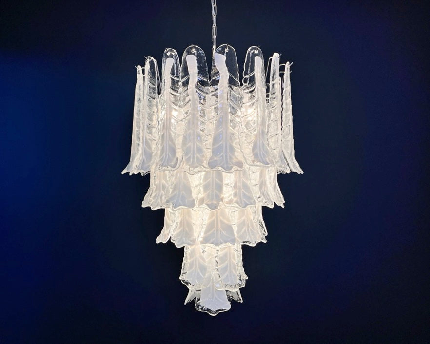 Murano Chandelier | 52 Clear White Lattimo Necktie detail by Bling Lighting Studio