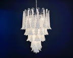 Murano Chandelier | 52 Clear White Lattimo Necktie detail by Bling Lighting Studio