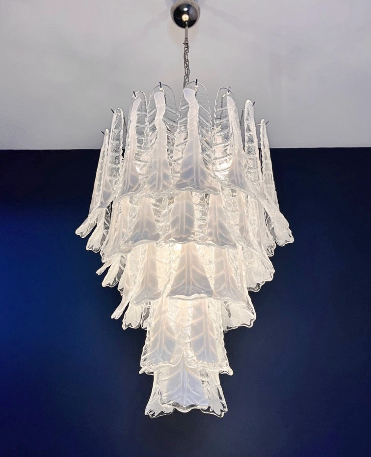 Murano Chandelier | 52 Clear White Lattimo Necktie detail by Bling Lighting Studio