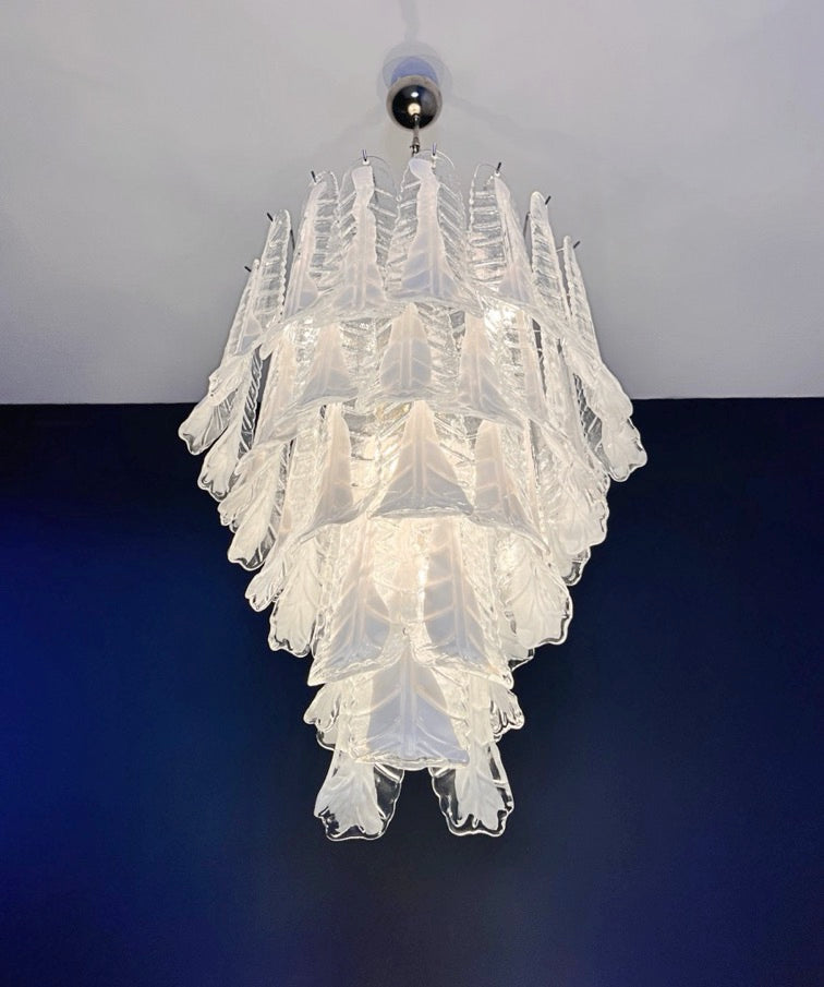 Murano Chandelier | 52 Clear White Lattimo Necktie detail by Bling Lighting Studio