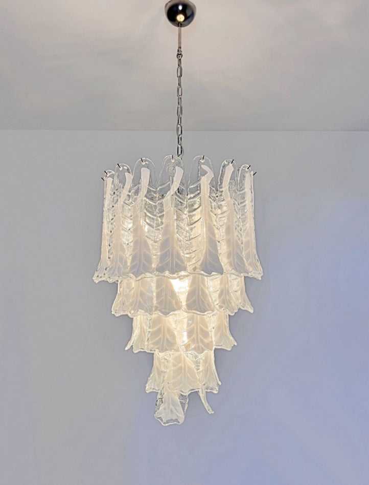 Murano Chandelier | 52 Clear White Lattimo Necktie detail by Bling Lighting Studio