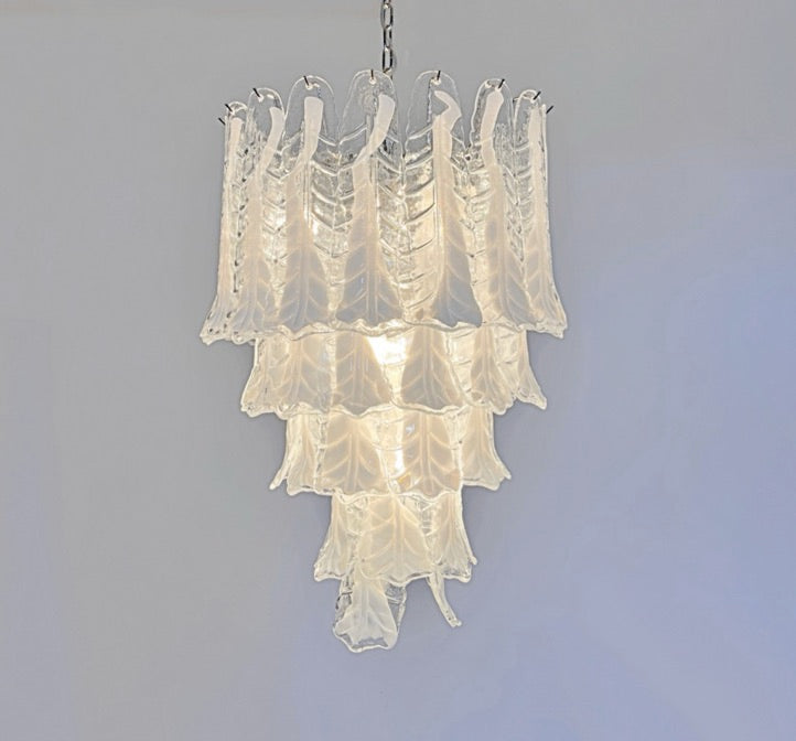 Murano Chandelier | 52 Clear White Lattimo Necktie detail by Bling Lighting Studio