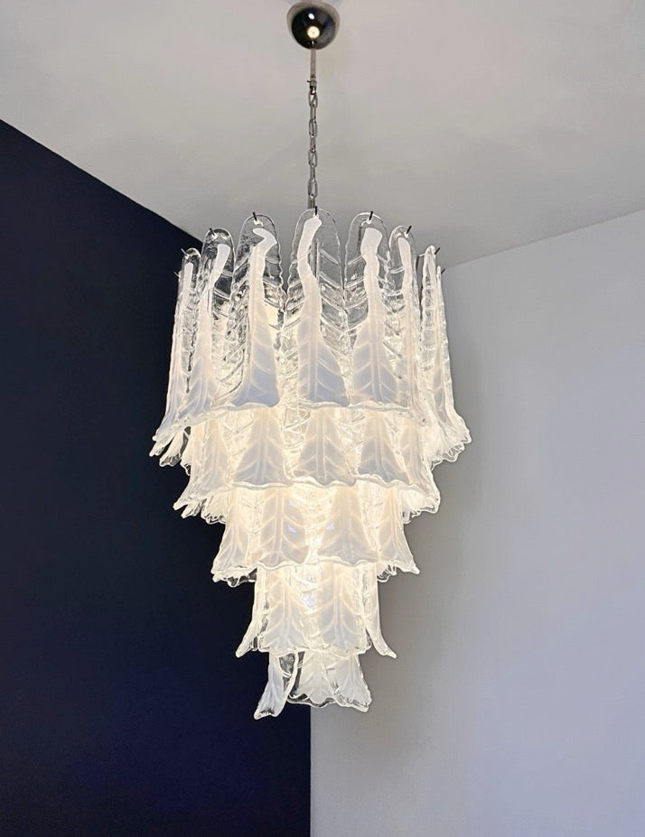 Murano Chandelier | 52 Clear White Lattimo Necktie detail by Bling Lighting Studio