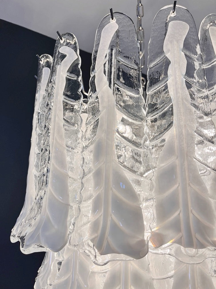 Murano Chandelier | 52 Clear White Lattimo Necktie detail by Bling Lighting Studio