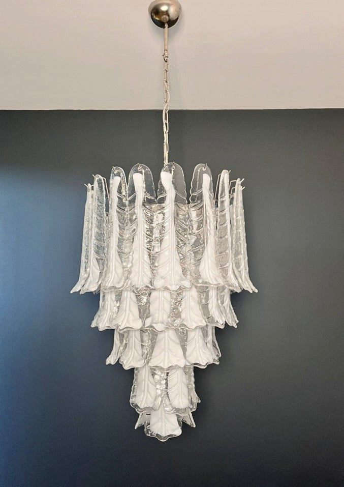 Murano Chandelier | 52 Clear White Lattimo Necktie detail by Bling Lighting Studio