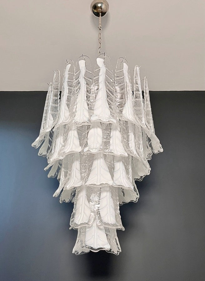 Murano Chandelier | 52 Clear White Lattimo Necktie detail by Bling Lighting Studio