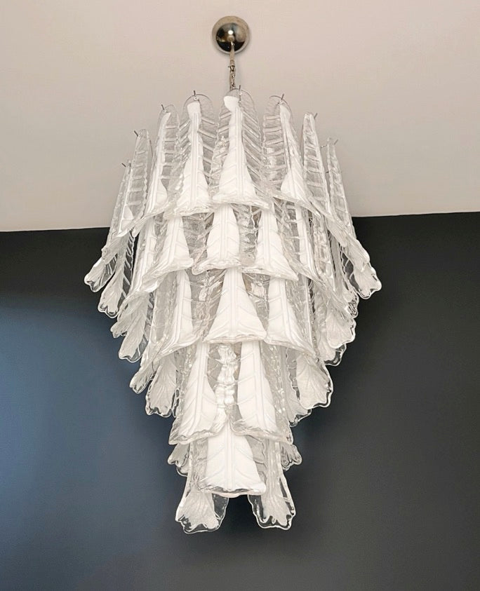 Murano Chandelier | 52 Clear White Lattimo Necktie detail by Bling Lighting Studio
