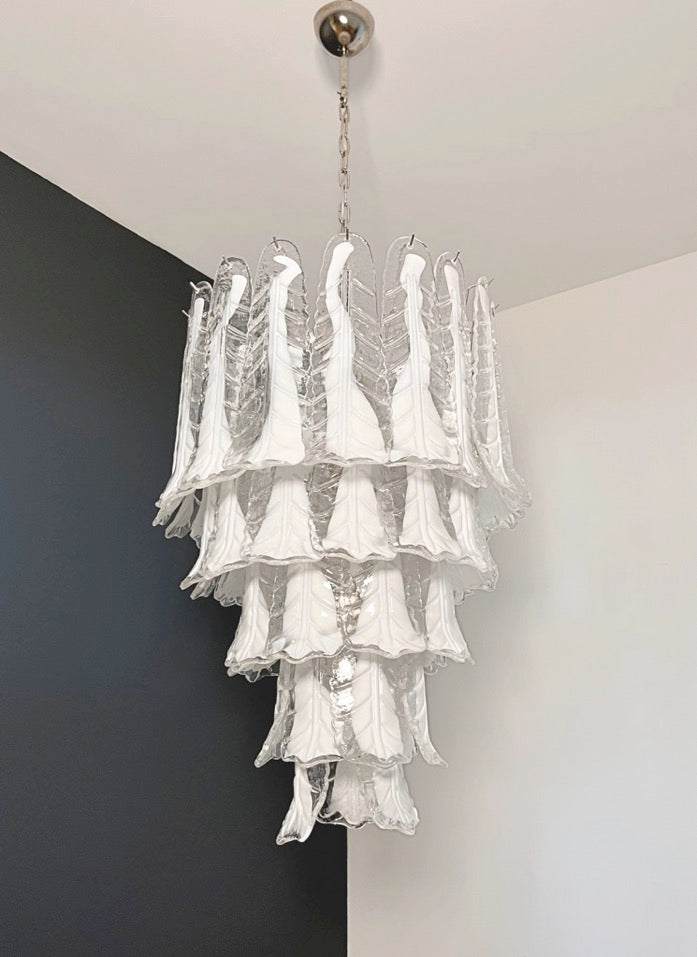 Murano Chandelier | 52 Clear White Lattimo Necktie detail by Bling Lighting Studio