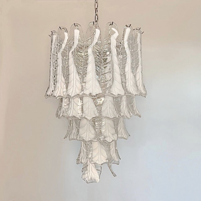 Murano Chandelier | 52 Clear White Lattimo Necktie detail by Bling Lighting Studio