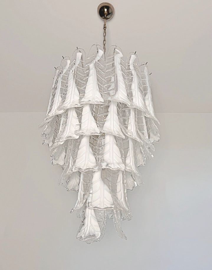 Murano Chandelier | 52 Clear White Lattimo Necktie by Bling Lighting Studio