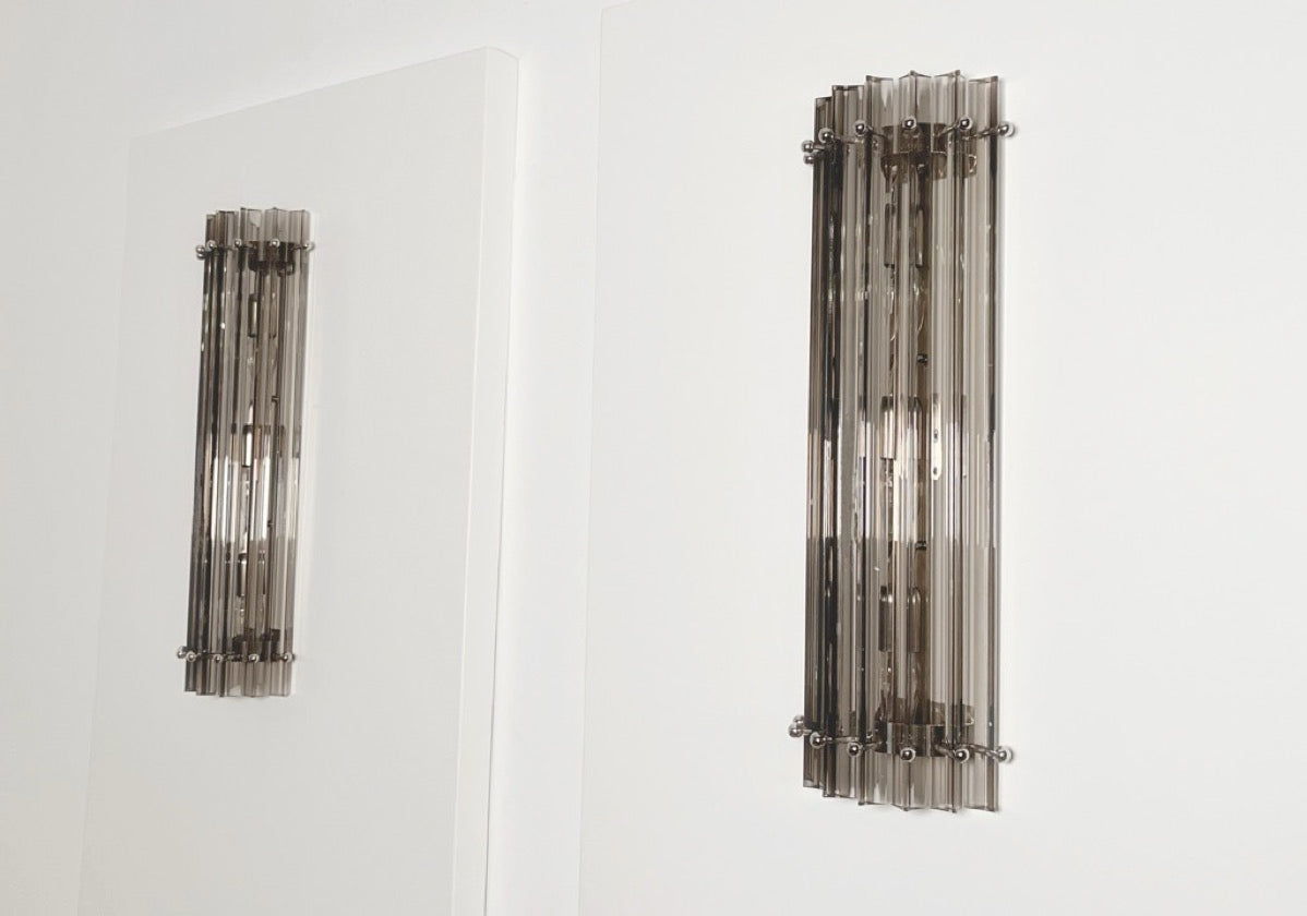 Murano Wall Lamp | 7 Clear Smoked Prism Glass | Set of 2