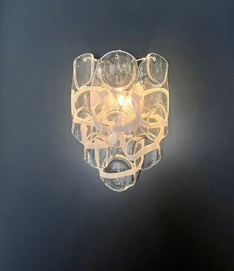 Murano Wall Lamp | 6 White Crostoli Glass | Set of 2