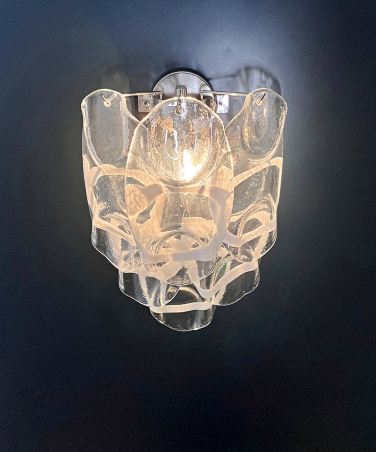 Murano Wall Lamp | 6 White Crostoli Glass | Set of 2