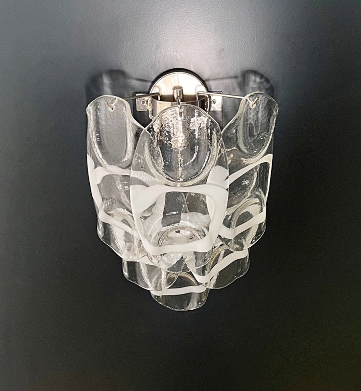 Murano Wall Lamp | 6 White Crostoli Glass | Set of 2