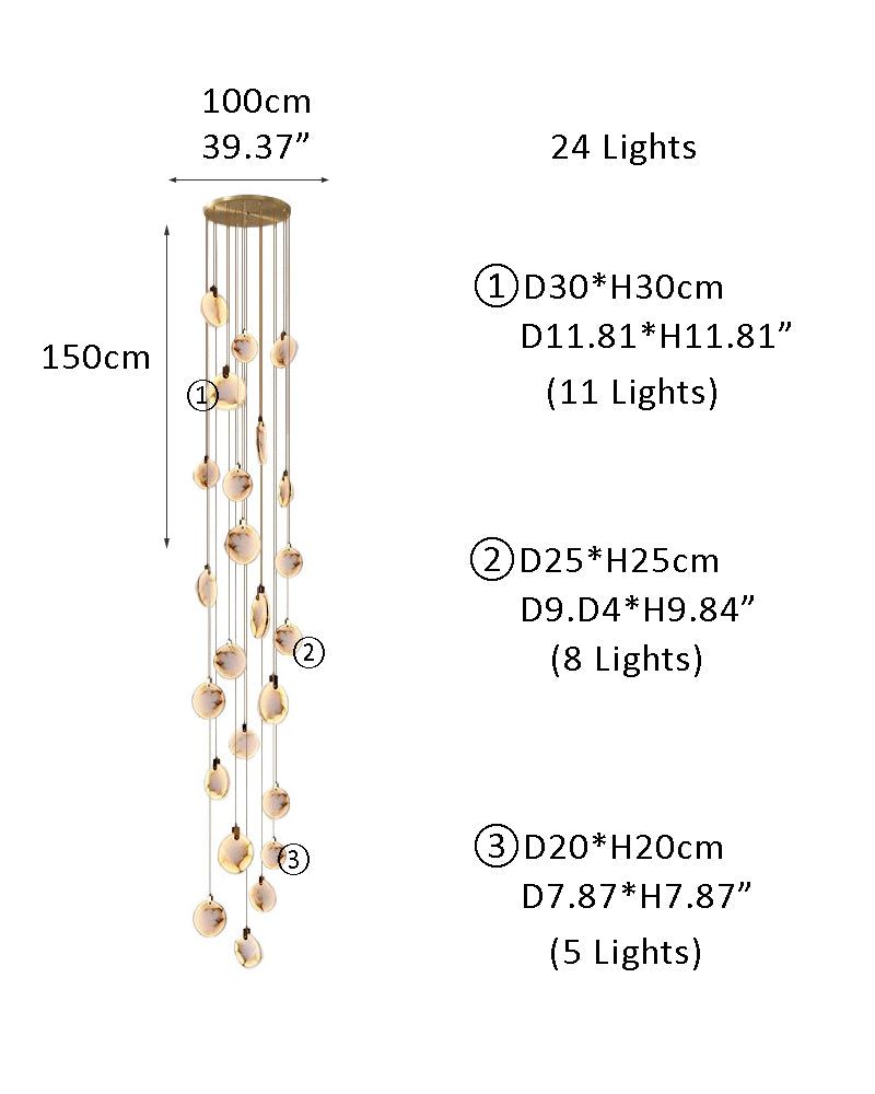 Postmodern LED Spanish Marble Chandelier Lamp in Brass for staircase by Bling Lighting Studio