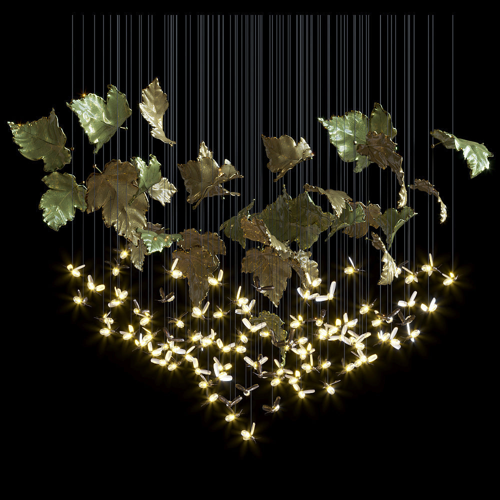 Smoke Amber Flame Rain Chandelier